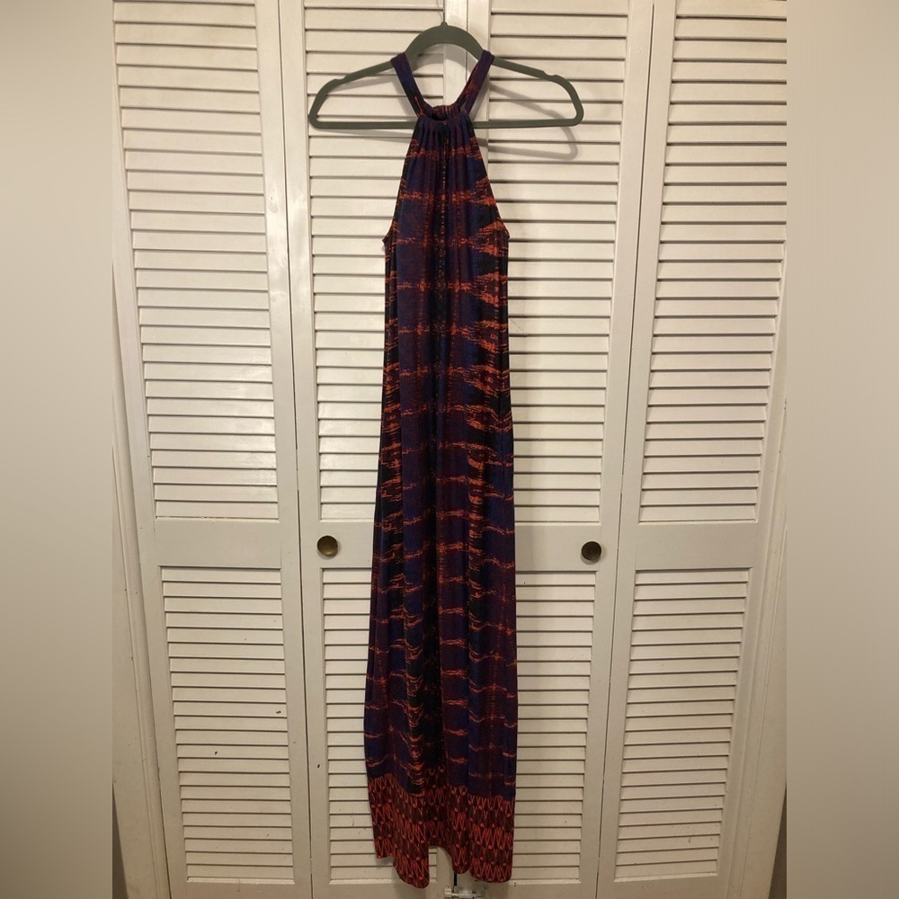 Athleta Santana Purple And Red Neck Tie Maxi Dress Size XXS